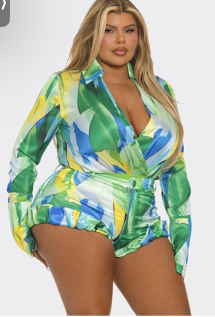 Abstract Print Bodysuit & Shorts Set