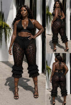 Lace Ruffle Hem Capri Leggings