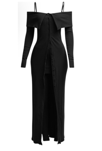 Off-Shoulder Button-Front Maxi Dress